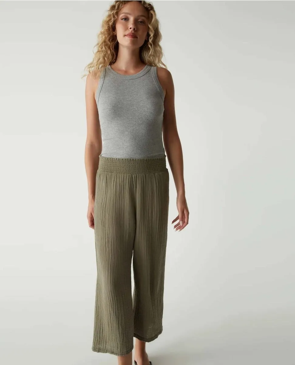 Medina Smocked Waist Cropped Pant Olive