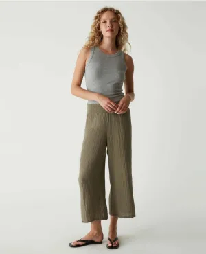 Medina Smocked Waist Cropped Pant Olive