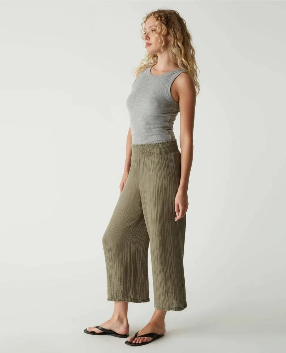 Medina Smocked Waist Cropped Pant Olive