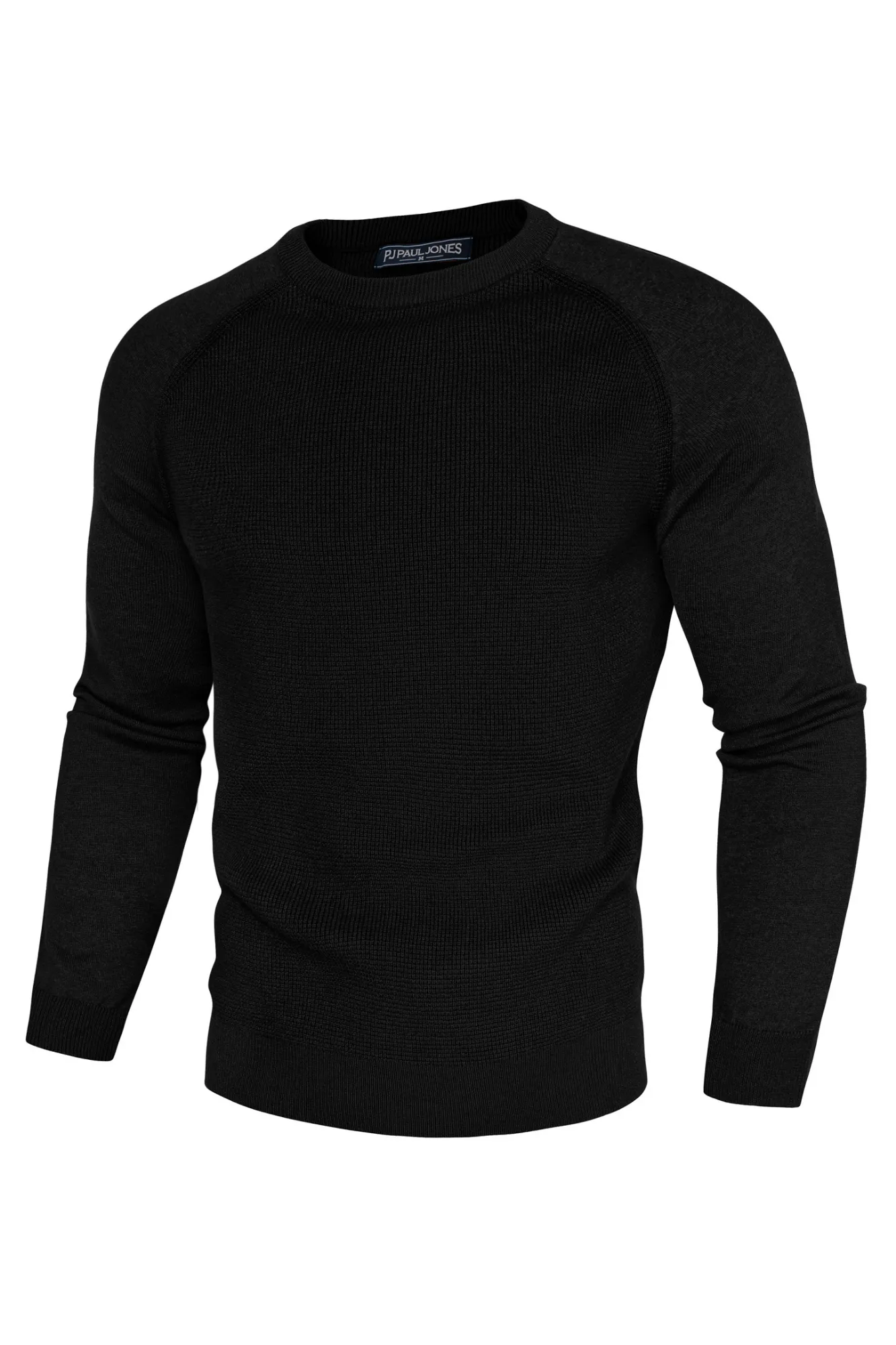 Men Waffle Textured Sweater Long Raglan Sleeve Crew Neck Pullover Knitwear