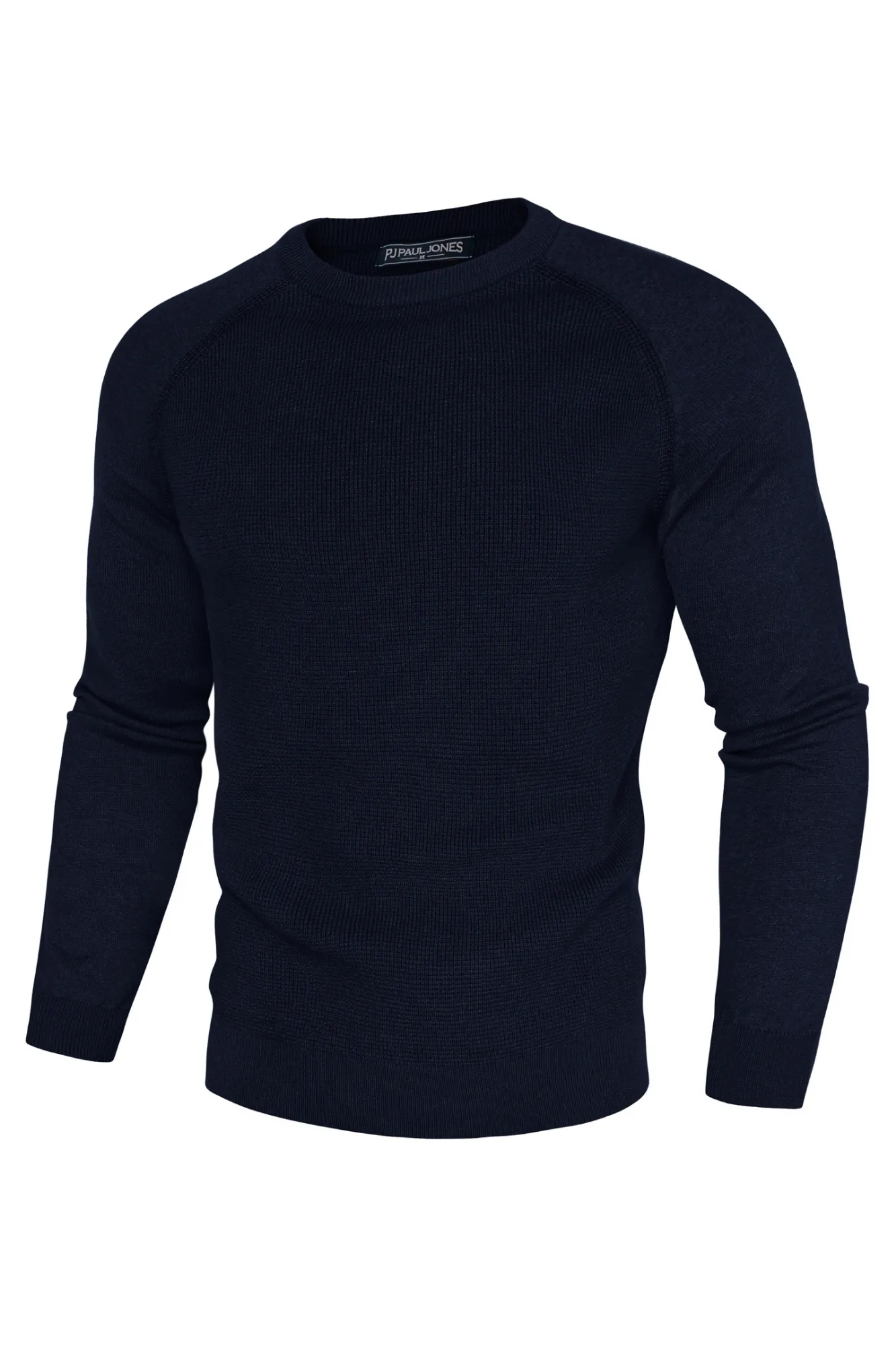 Men Waffle Textured Sweater Long Raglan Sleeve Crew Neck Pullover Knitwear