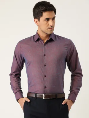 Mens Cotton Linen Dark Purple Solid Formal Shirt - Sojanya