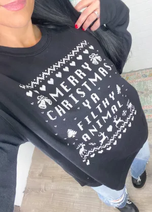 'Merry Christmas Ya Filthy Animal' Black Ultra Cozy Sweatshirt