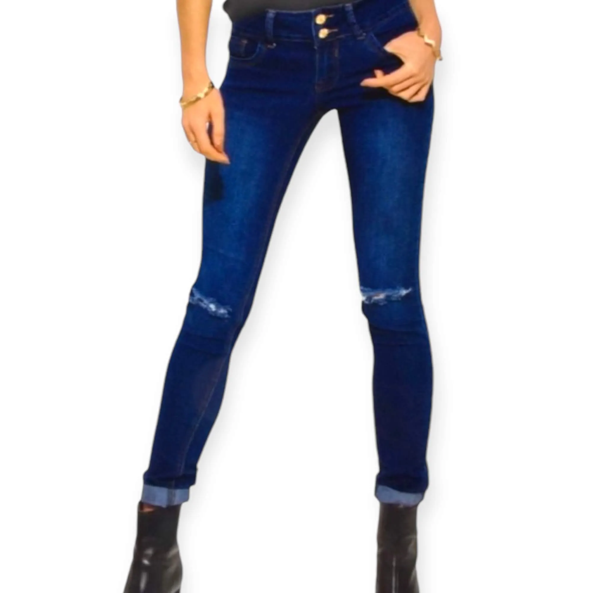 Mid Rise Distressed Skinny Jeans