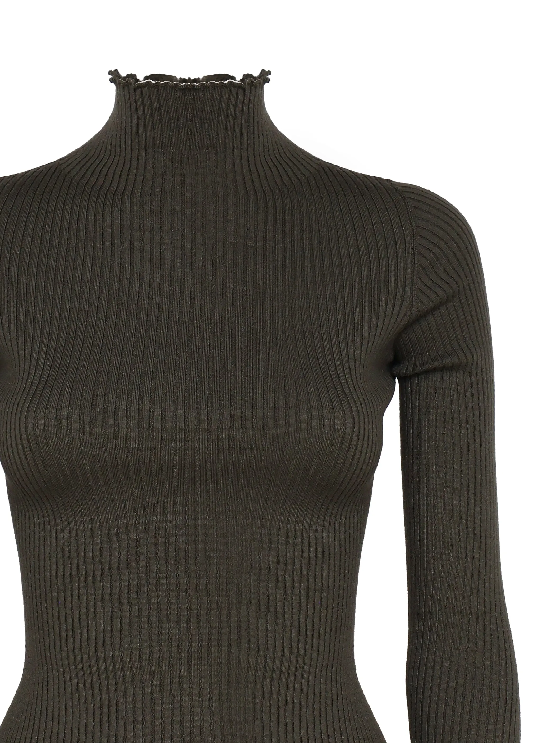 Military Green Turtleneck Sweater with Buttons