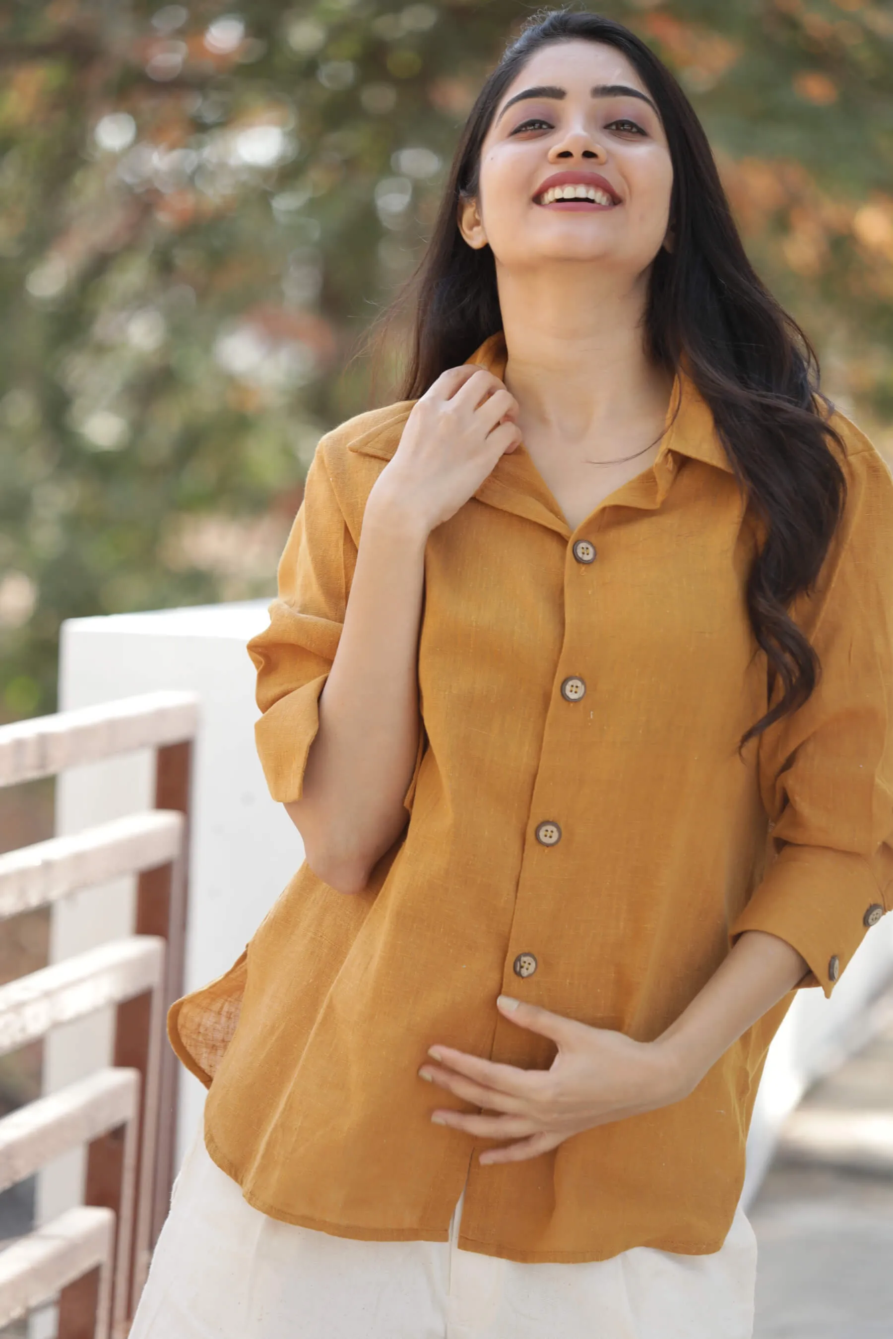 Mustard Yellow Pure Cotton Shirt for Women