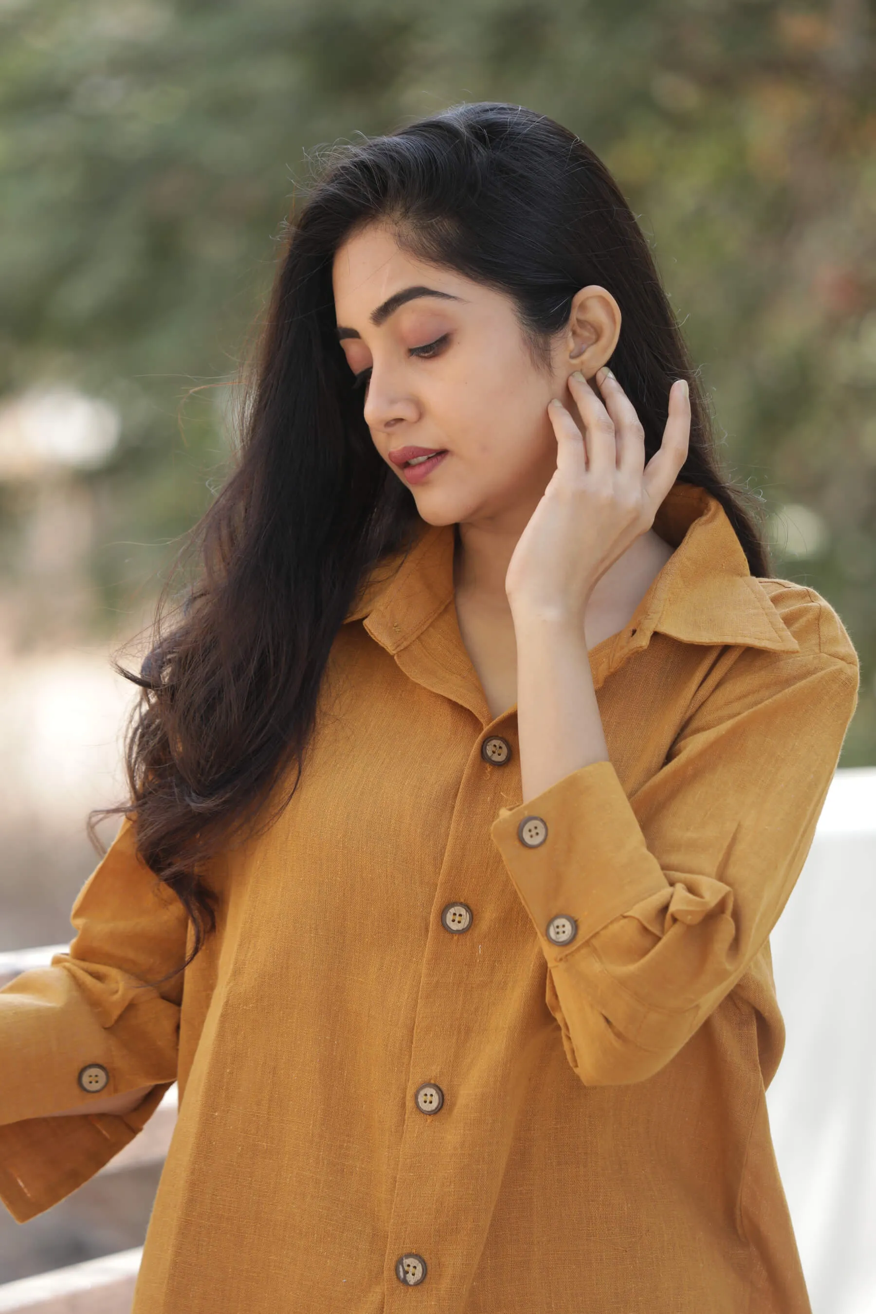 Mustard Yellow Pure Cotton Shirt for Women