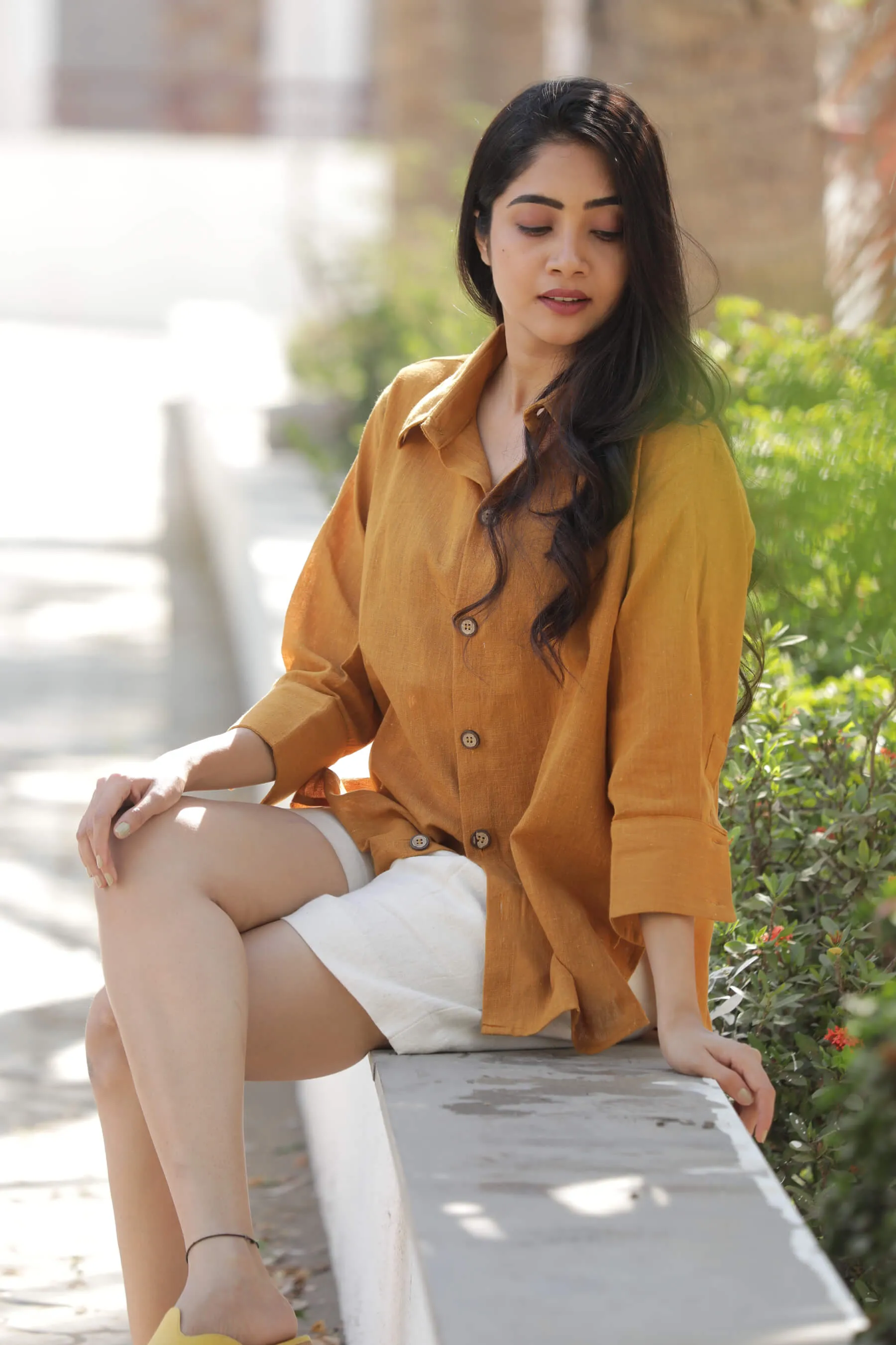 Mustard Yellow Pure Cotton Shirt for Women