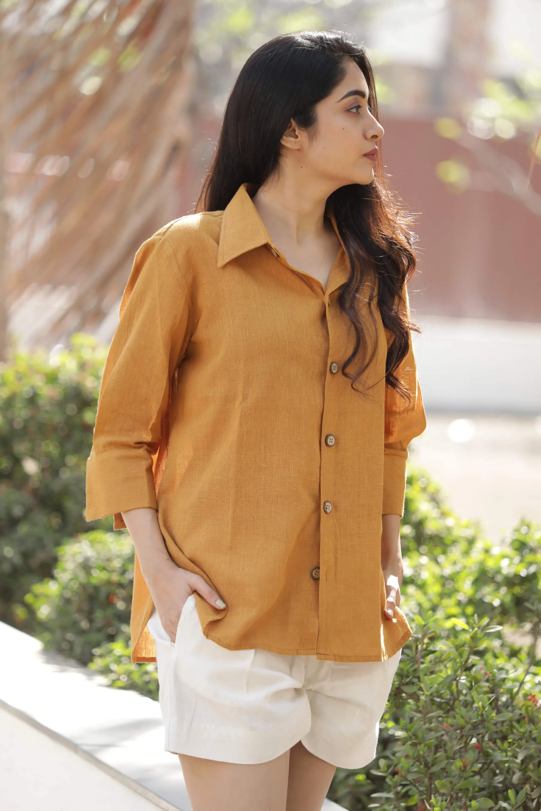 Mustard Yellow Pure Cotton Shirt for Women