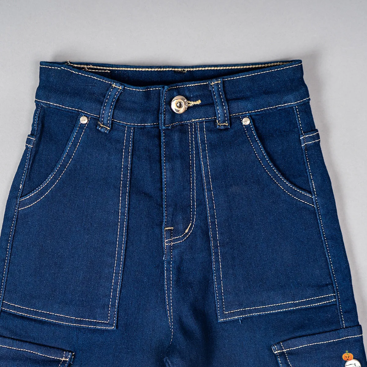 Navy Blue Cargo Girls Jeans