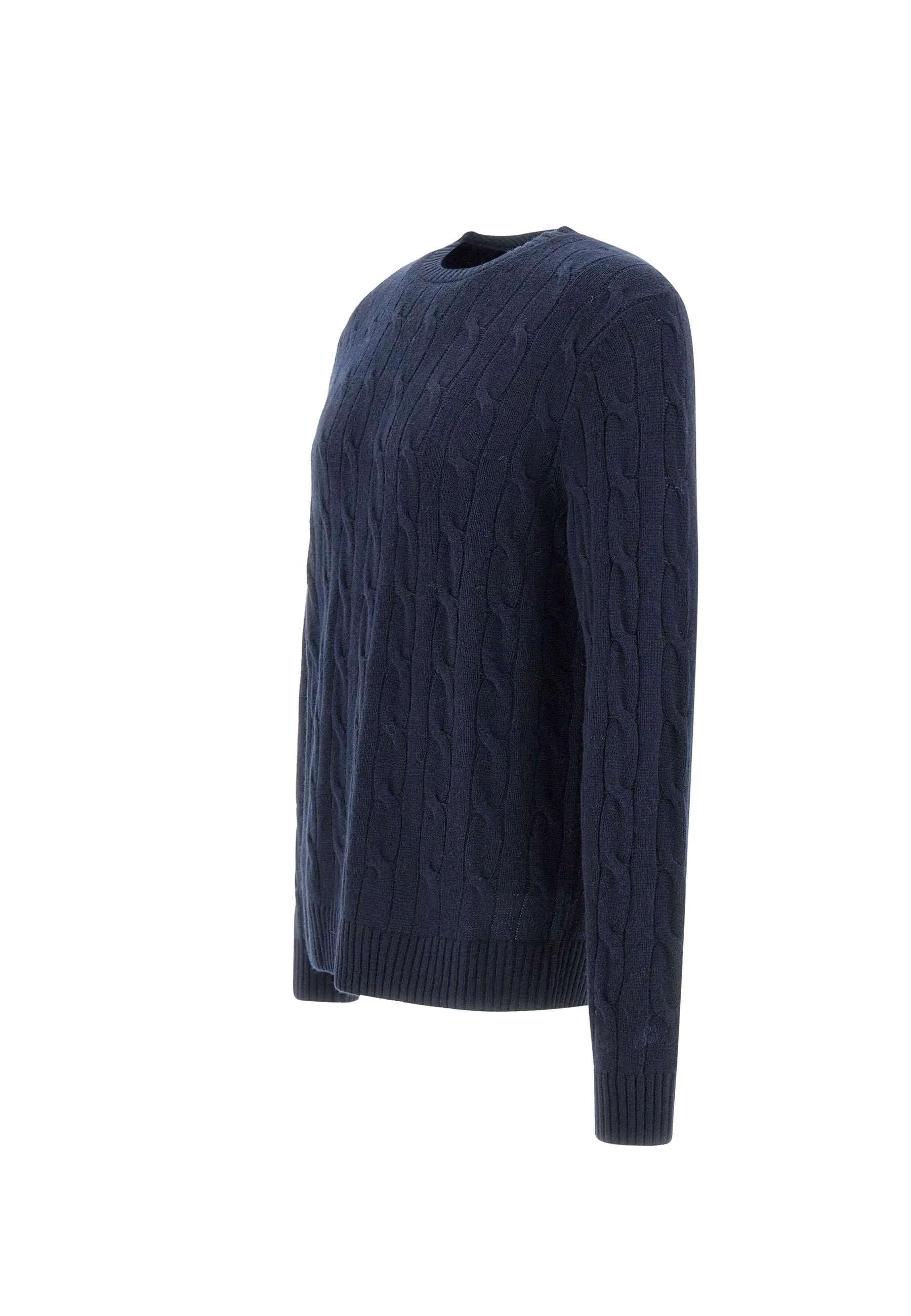 Navy Cable Knit Wool Sweater