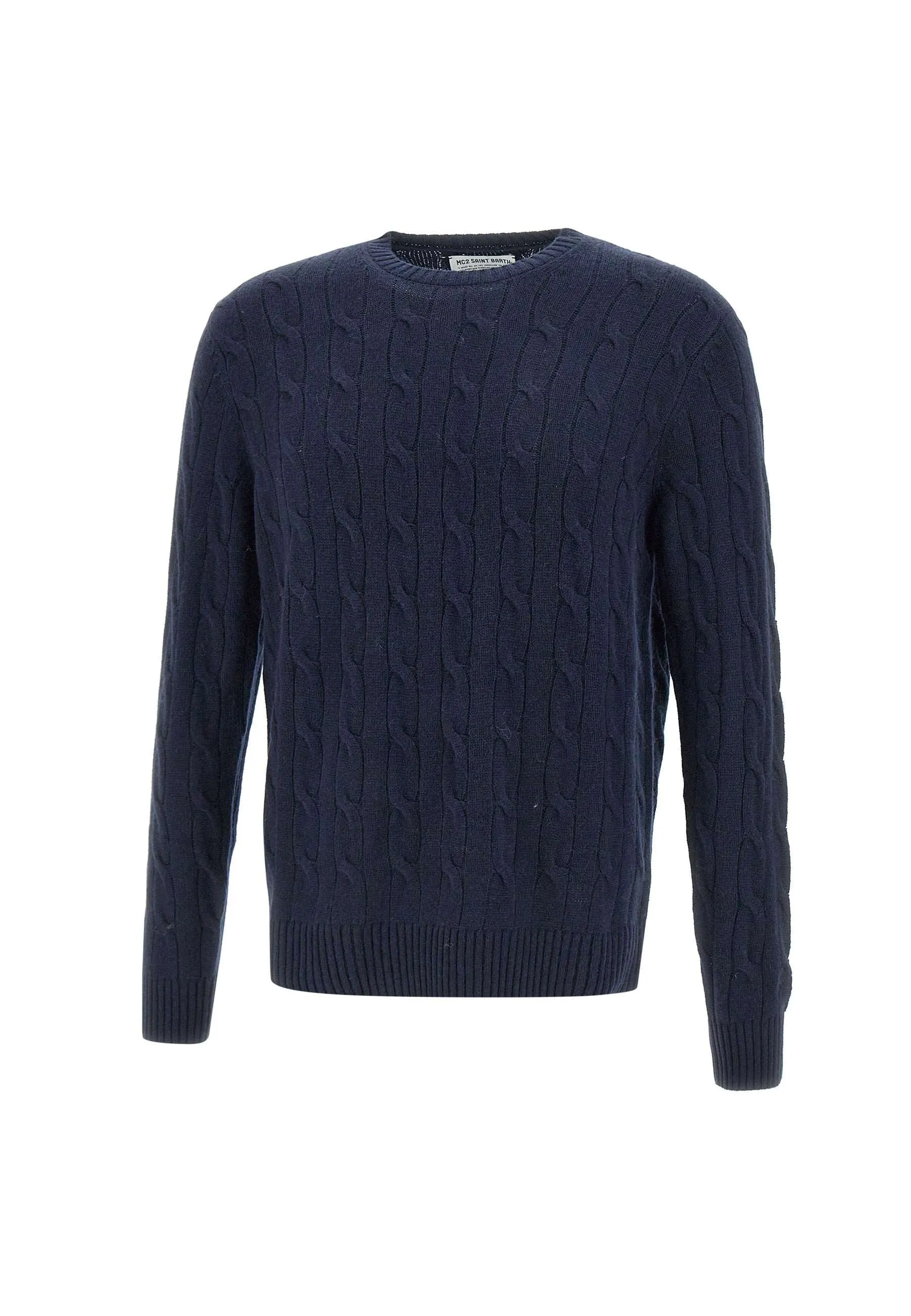 Navy Cable Knit Wool Sweater