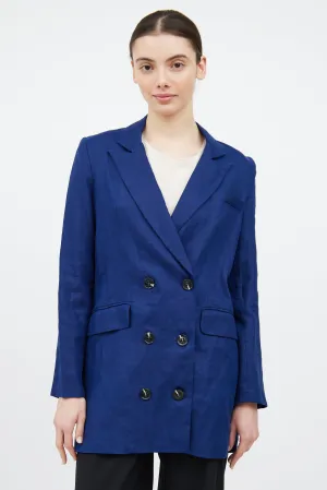 Navy Linen Double Breasted Blazer