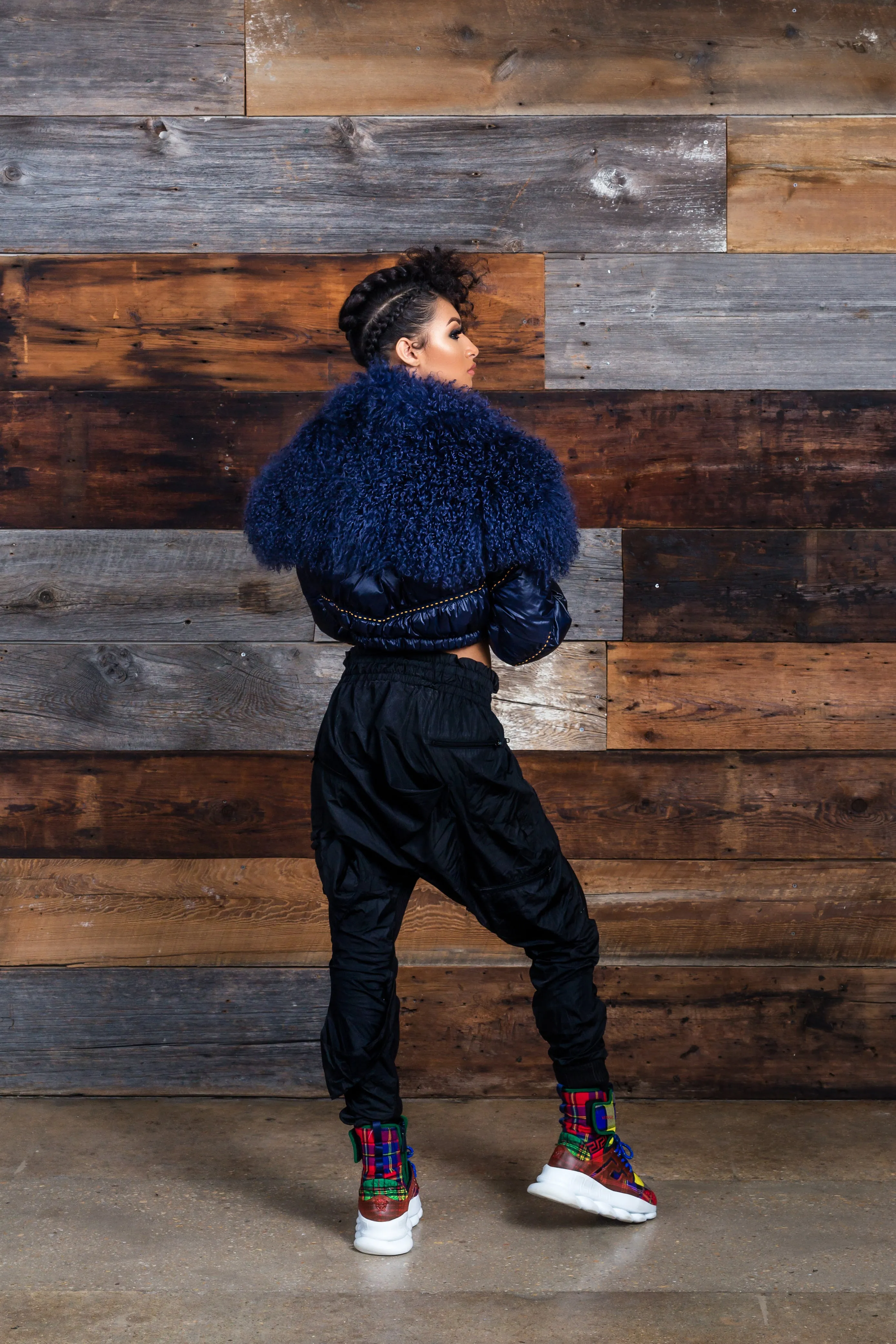 Navy "Pedestrian" Mohair Crop Bubble Coat