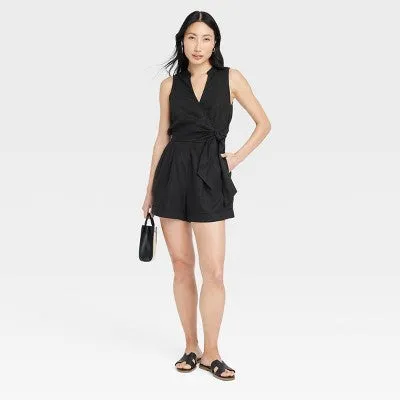 New - A New Day Women's Linen Sleeveless Rompers Casual Mini-Length Jumpsuit