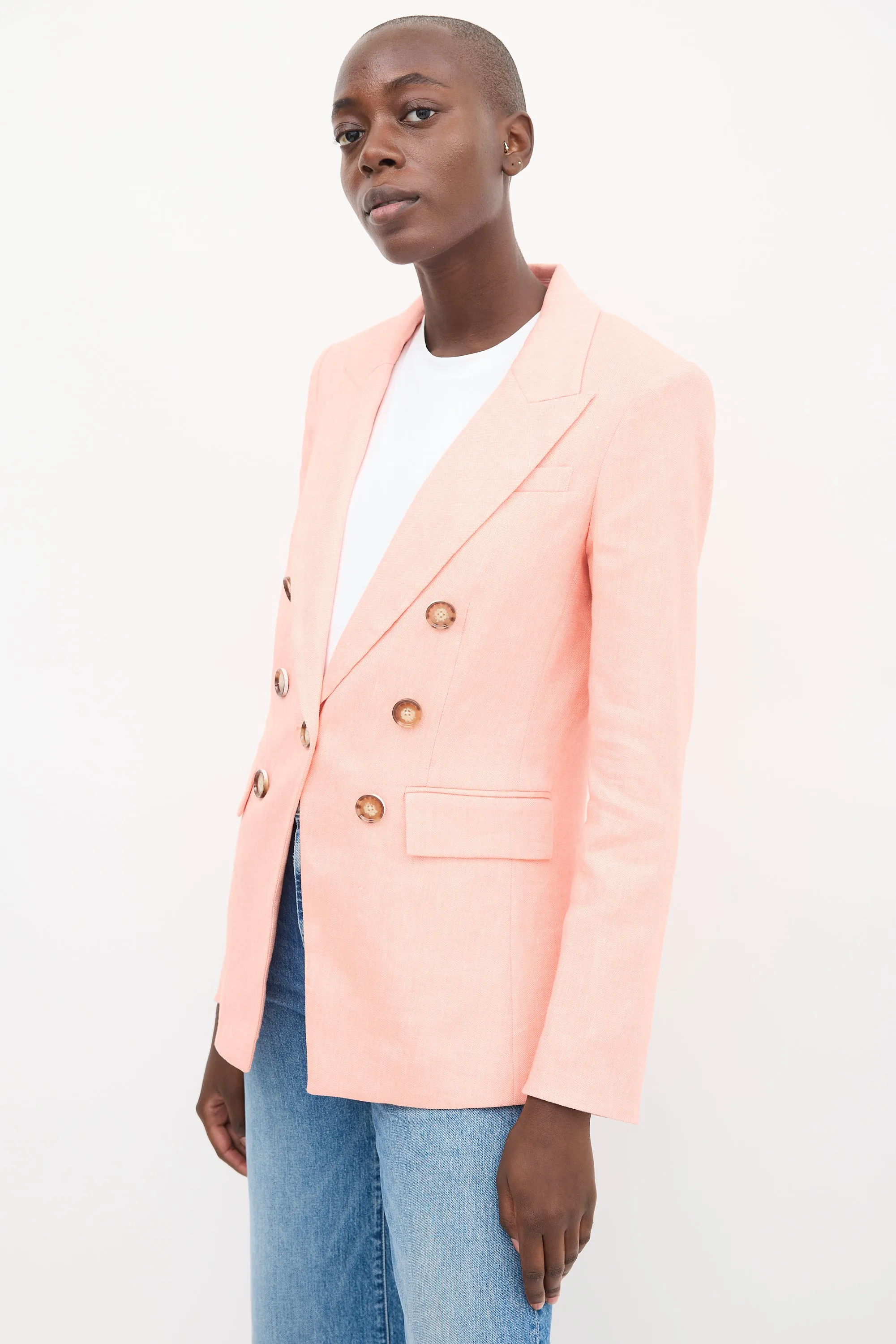 Pink Linen Double Breasted Blazer