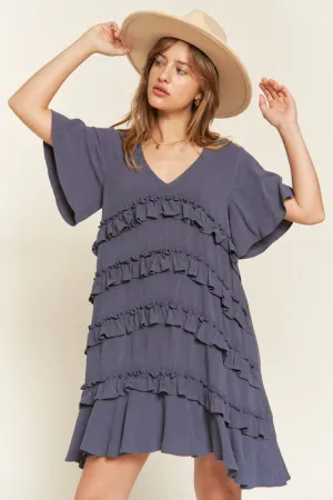 Plus Bell Sleeve Tiered Ruffle Mini Dress