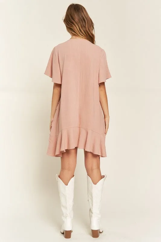 Plus Bell Sleeve Tiered Ruffle Mini Dress