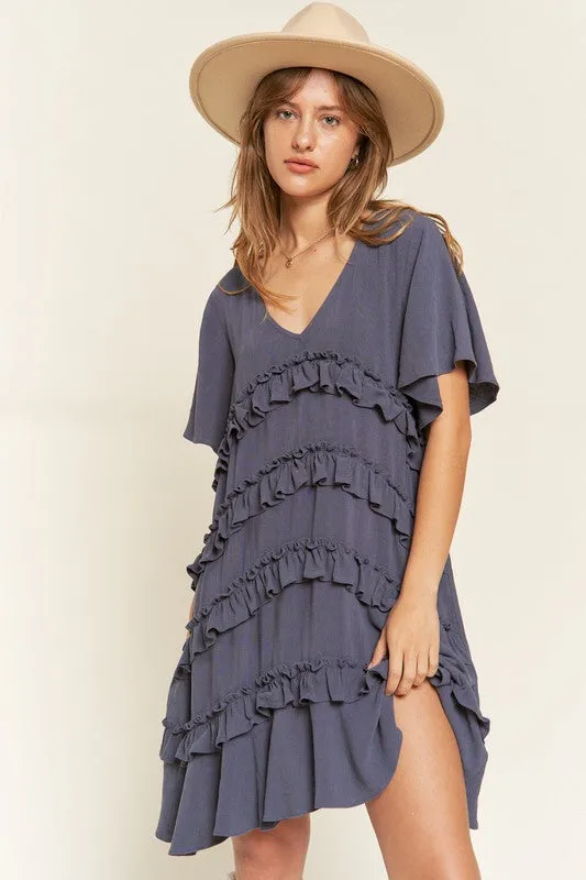 Plus Bell Sleeve Tiered Ruffle Mini Dress