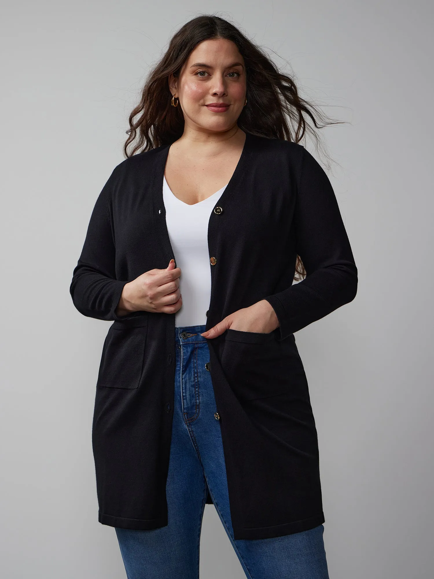 Plus Long Sleeve Longline Cardigan