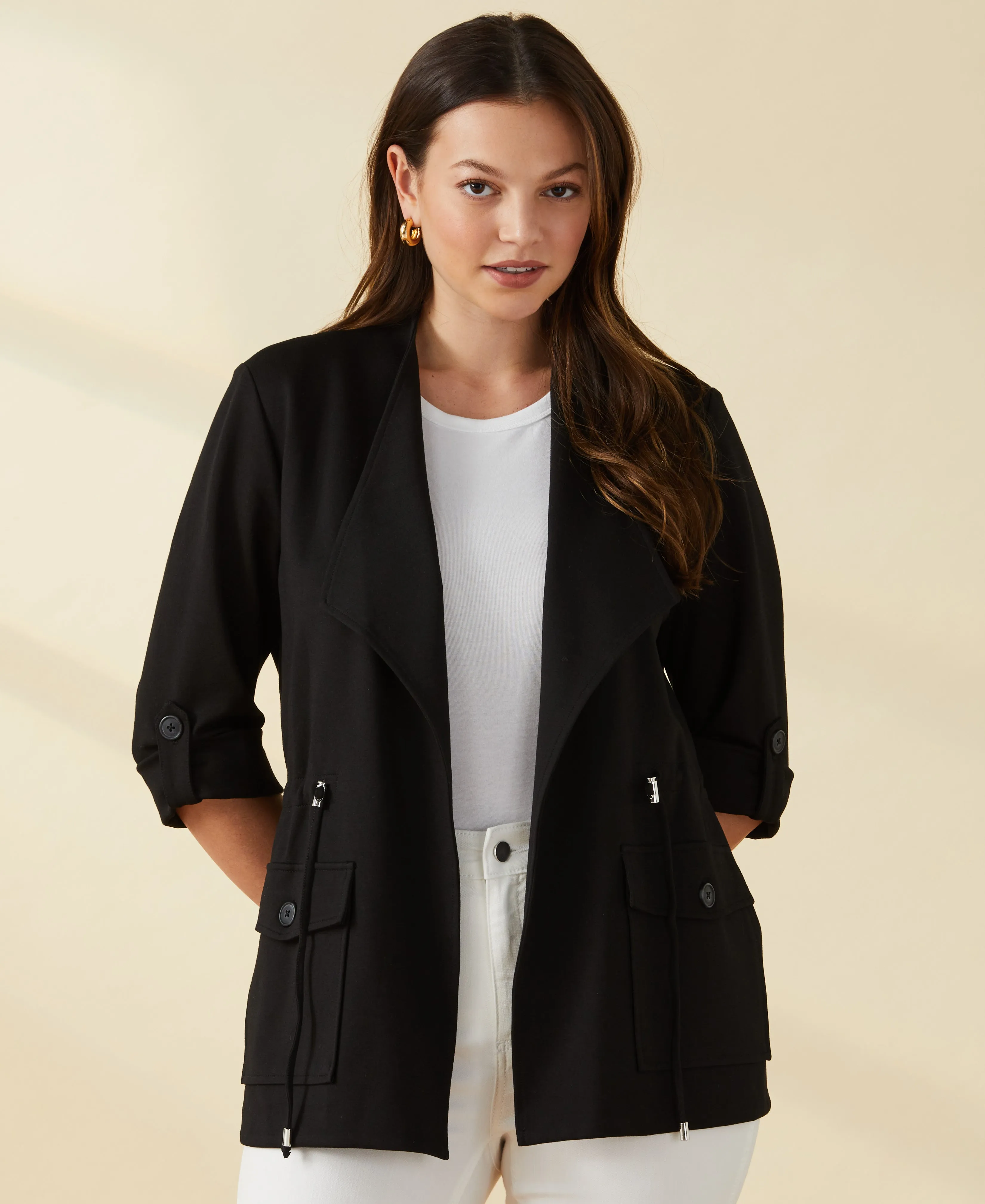 Ponte Knit Drape Front Jacket