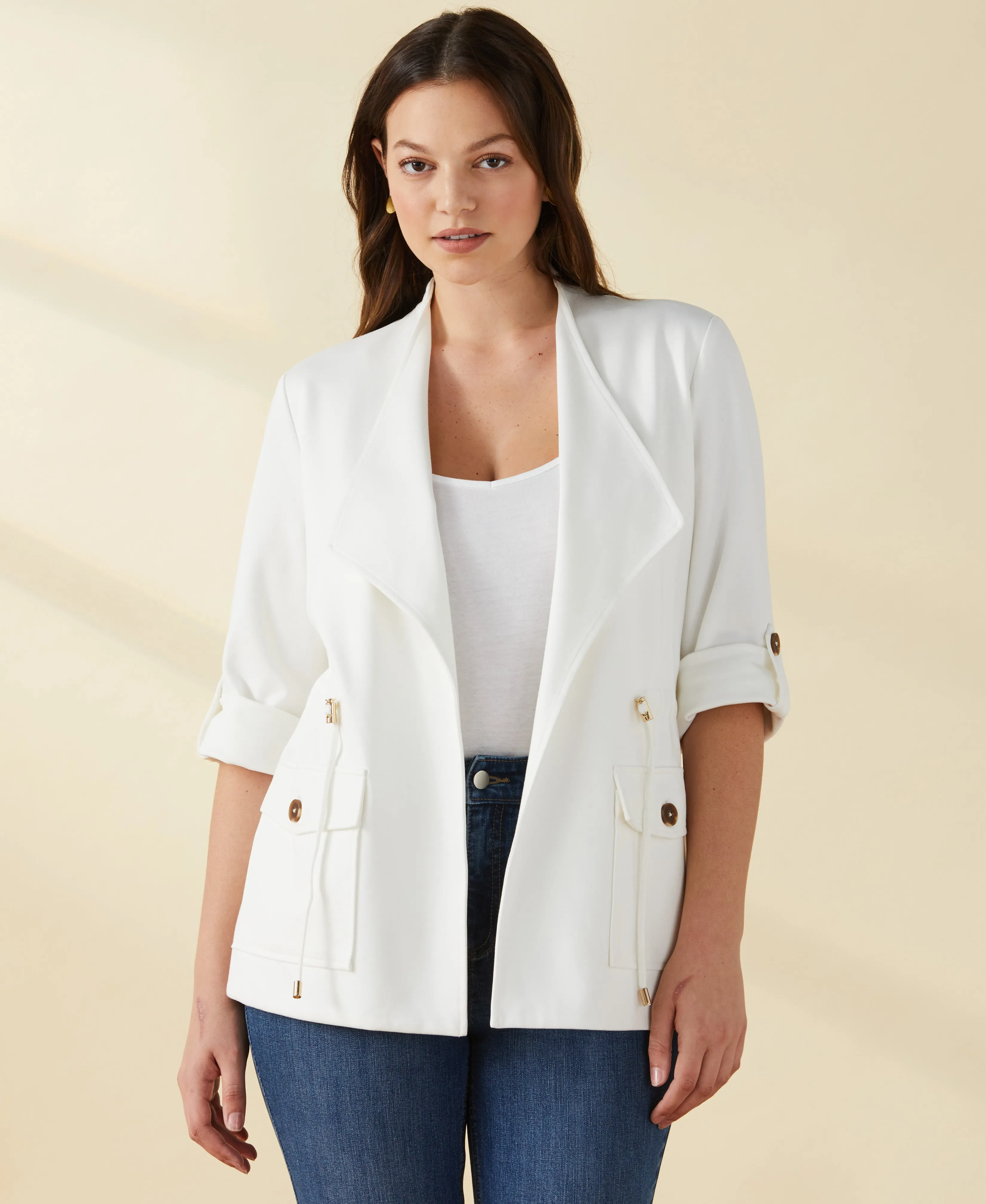 Ponte Knit Drape Front Jacket