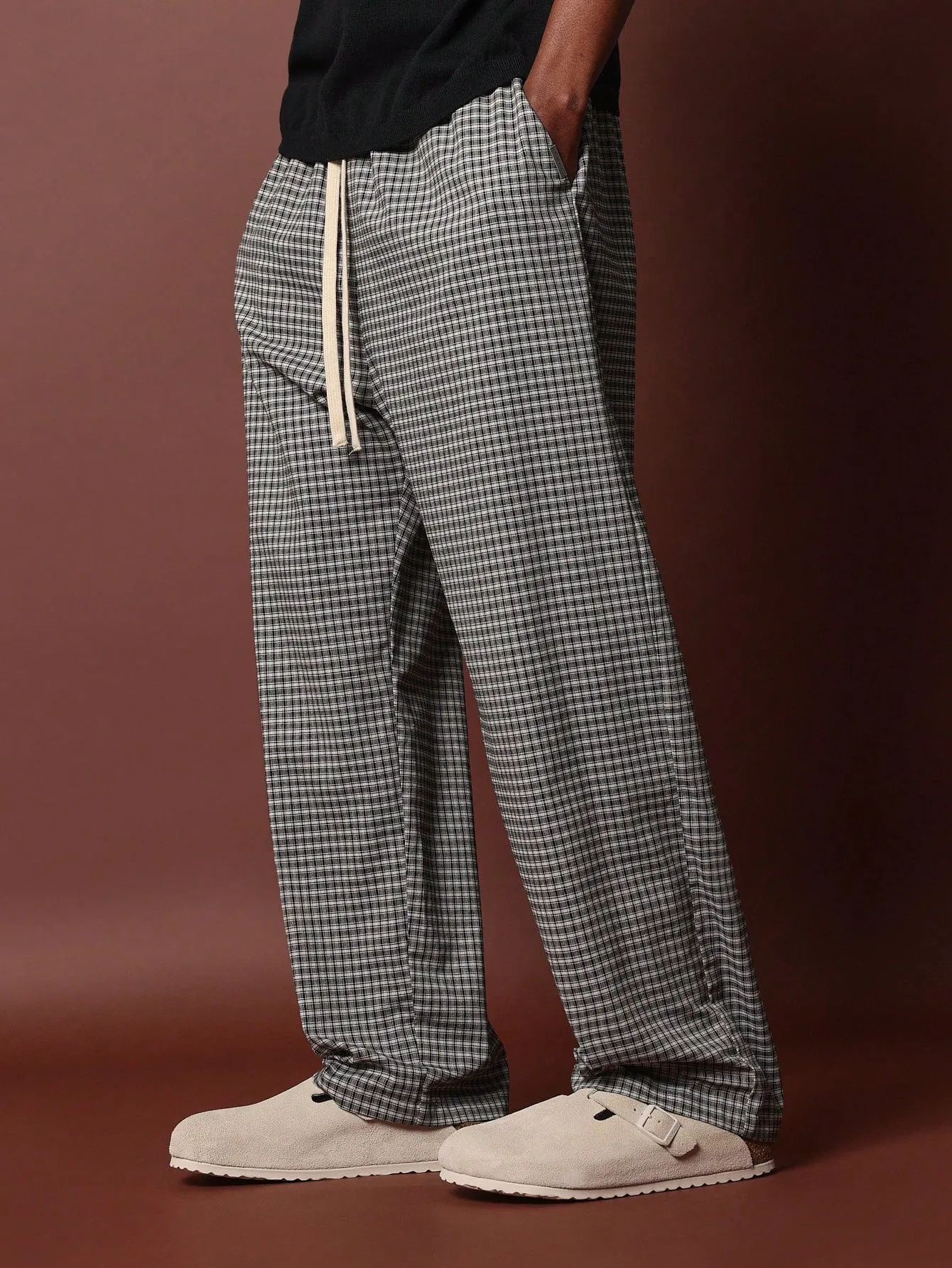 Pull On Loose Fit Check Sweatpants