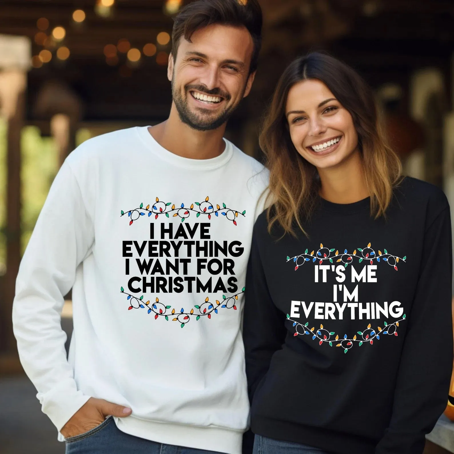 "I Have Everything I Want for Christmas" Matching Couple Sweatshirts - Personalized Embroidered Sweatshirts For Couples