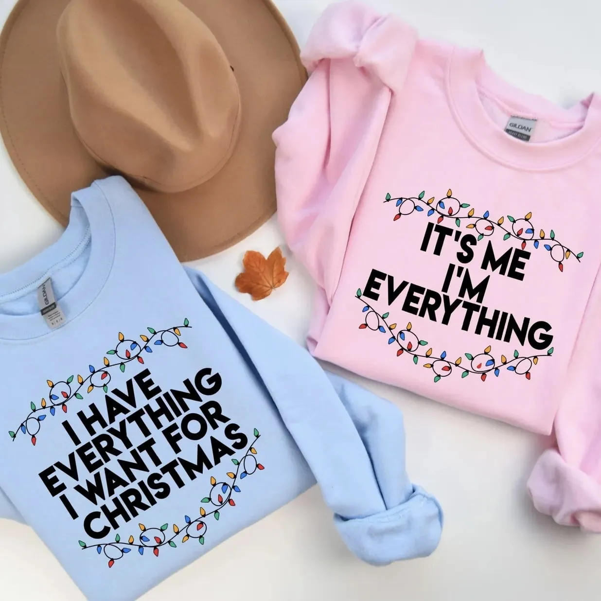 "I Have Everything I Want for Christmas" Matching Couple Sweatshirts - Personalized Embroidered Sweatshirts For Couples