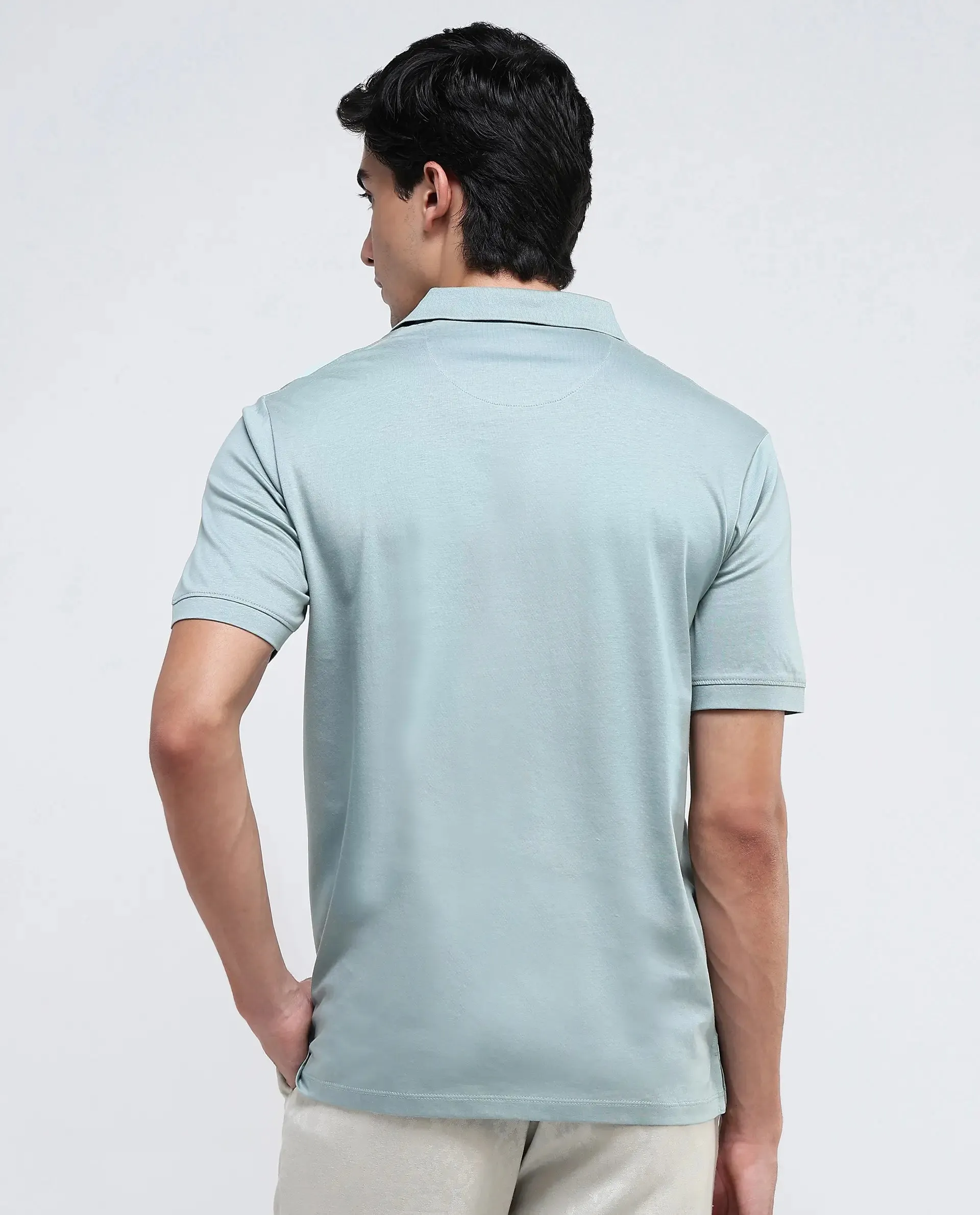 Rare Rabbit Mens Keneth Light Teal Short Sleeve Contrast Inner Placket Solid Polo-Tshirt