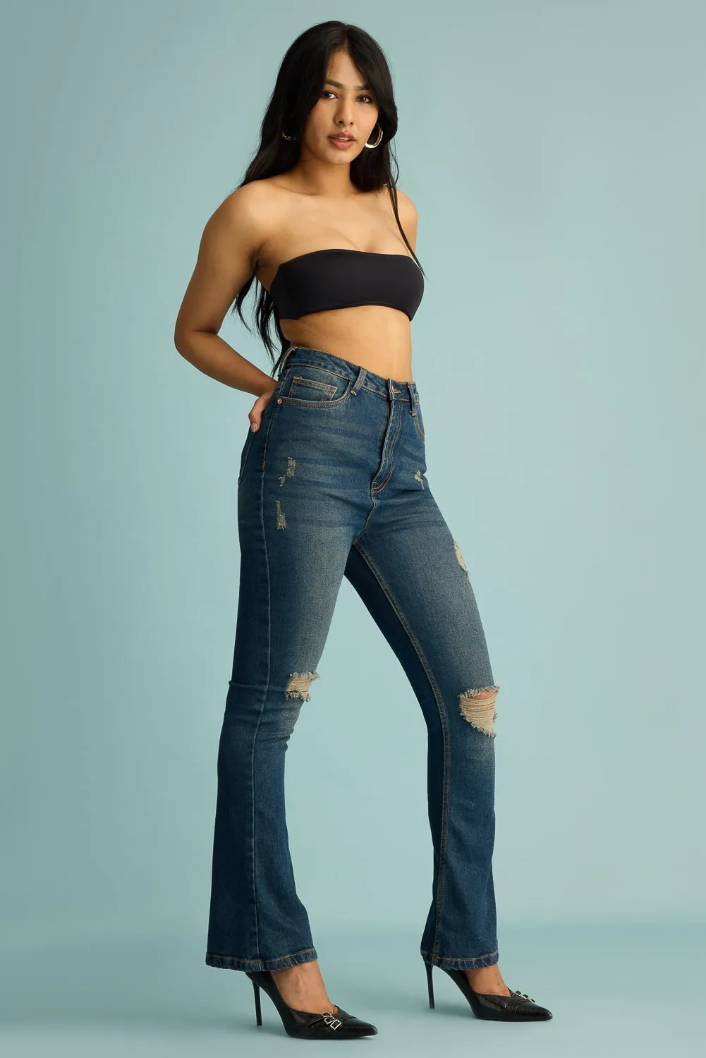 Retro Chic Blue Bootcut Jeans