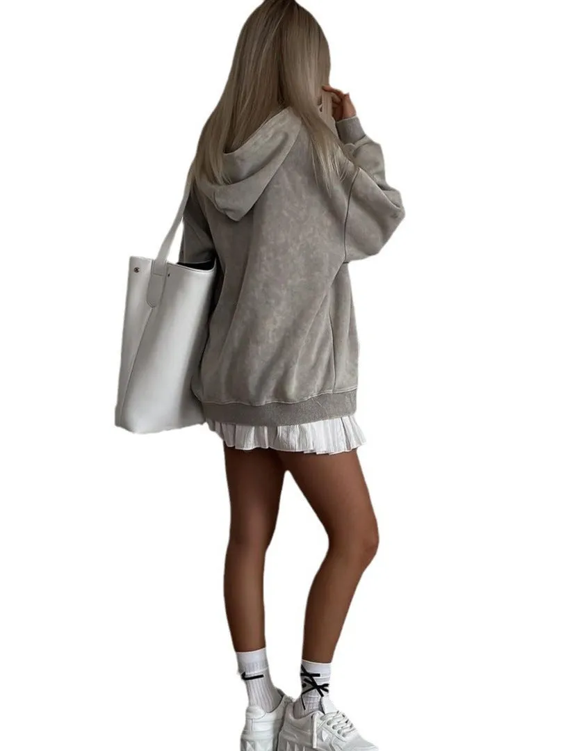 Retro Drawstring Hooded Sweatshirt