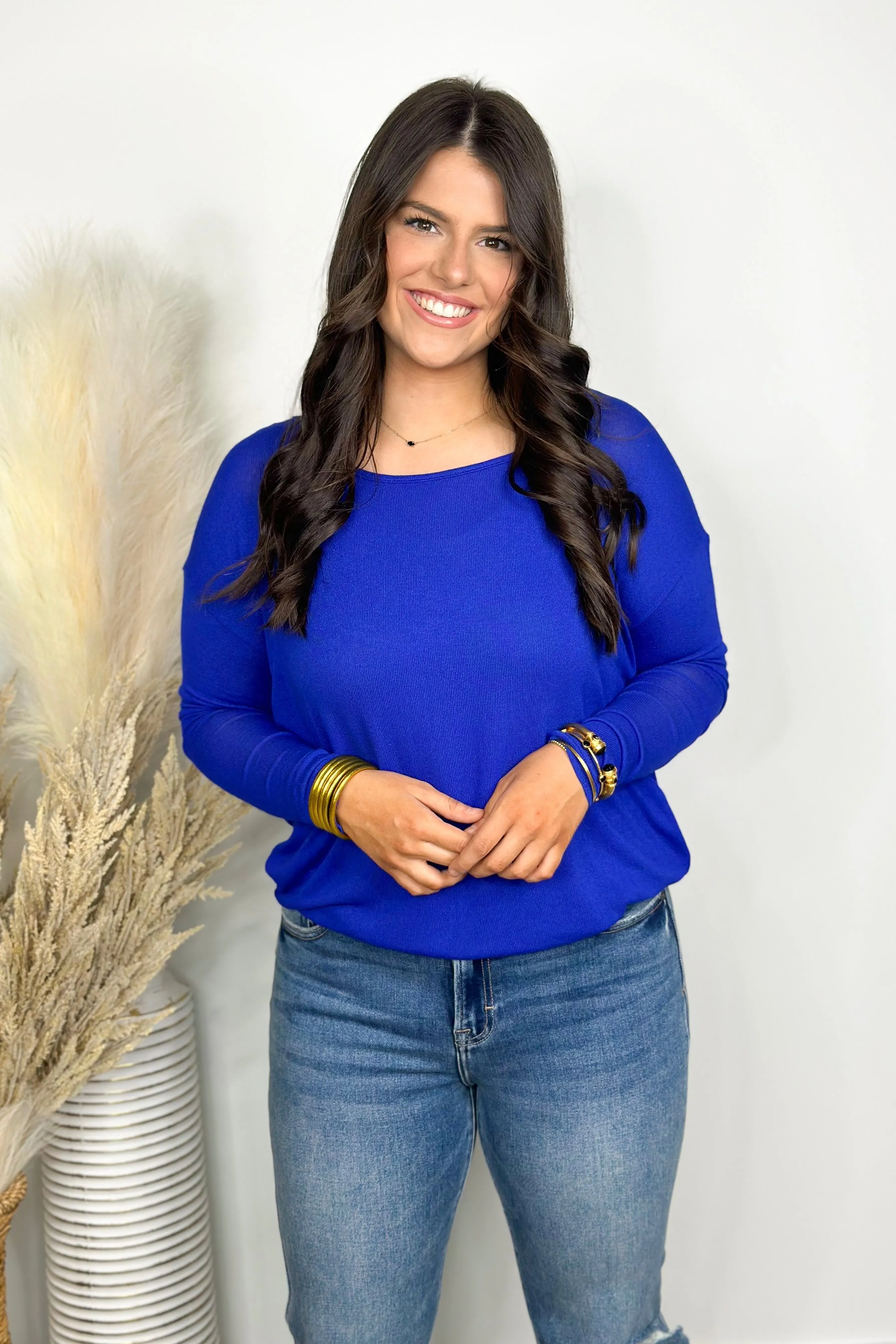 Royal Blue Lightweight Dolman Long Sleeve Top