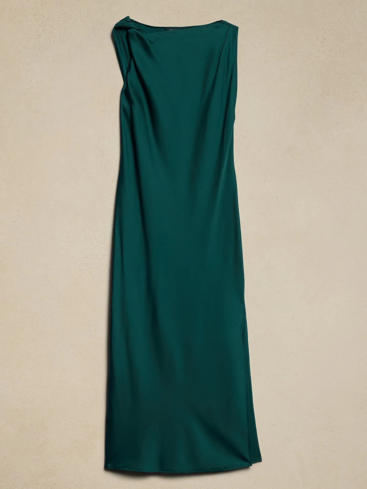 Satin Twist-Shoulder Maxi Dress