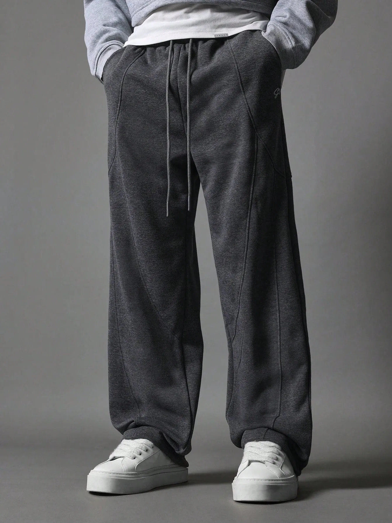 Skater Fit Sweatpants With Small Embroidery & Drawcords