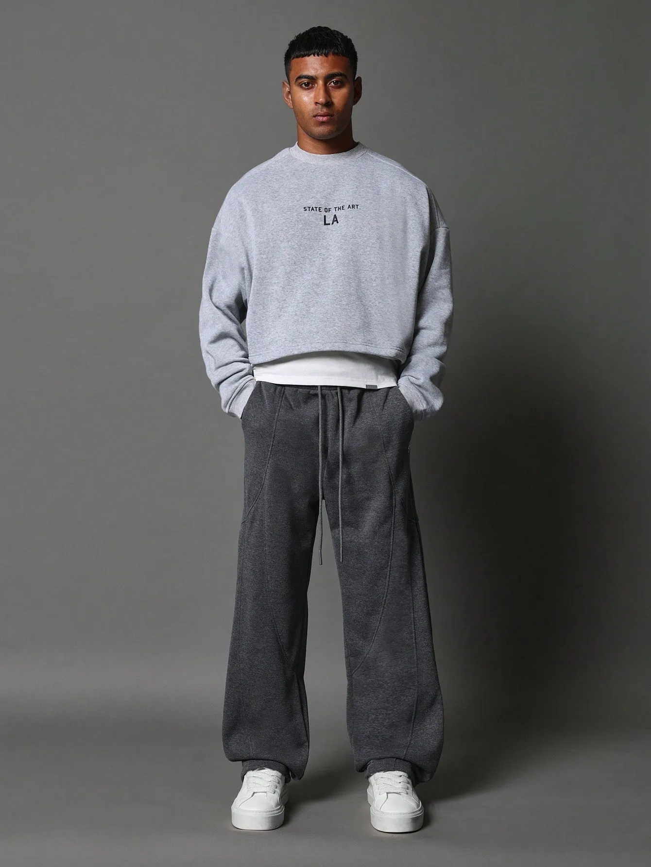 Skater Fit Sweatpants With Small Embroidery & Drawcords