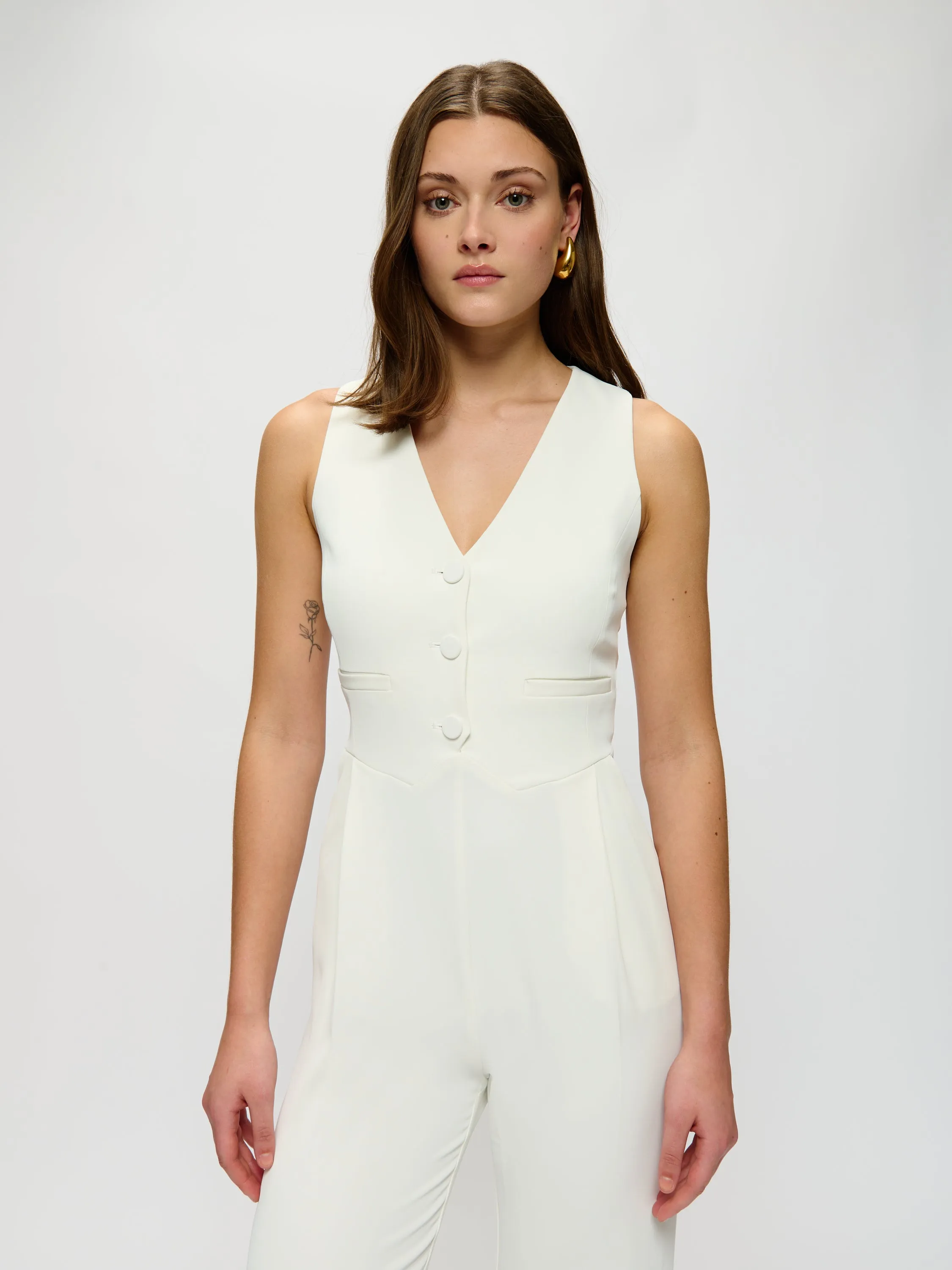 Sleeveless Tuxedo Jumpsuit