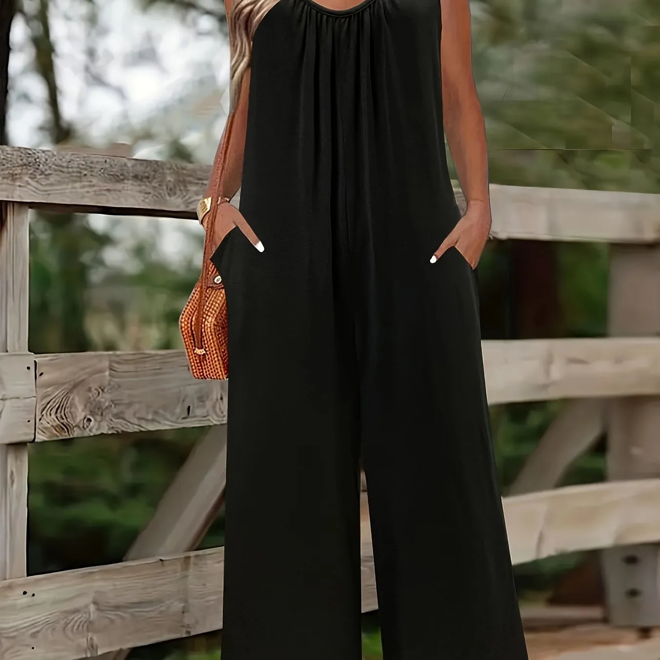 Solid Wide Leg Women's Plus Jumpsuit