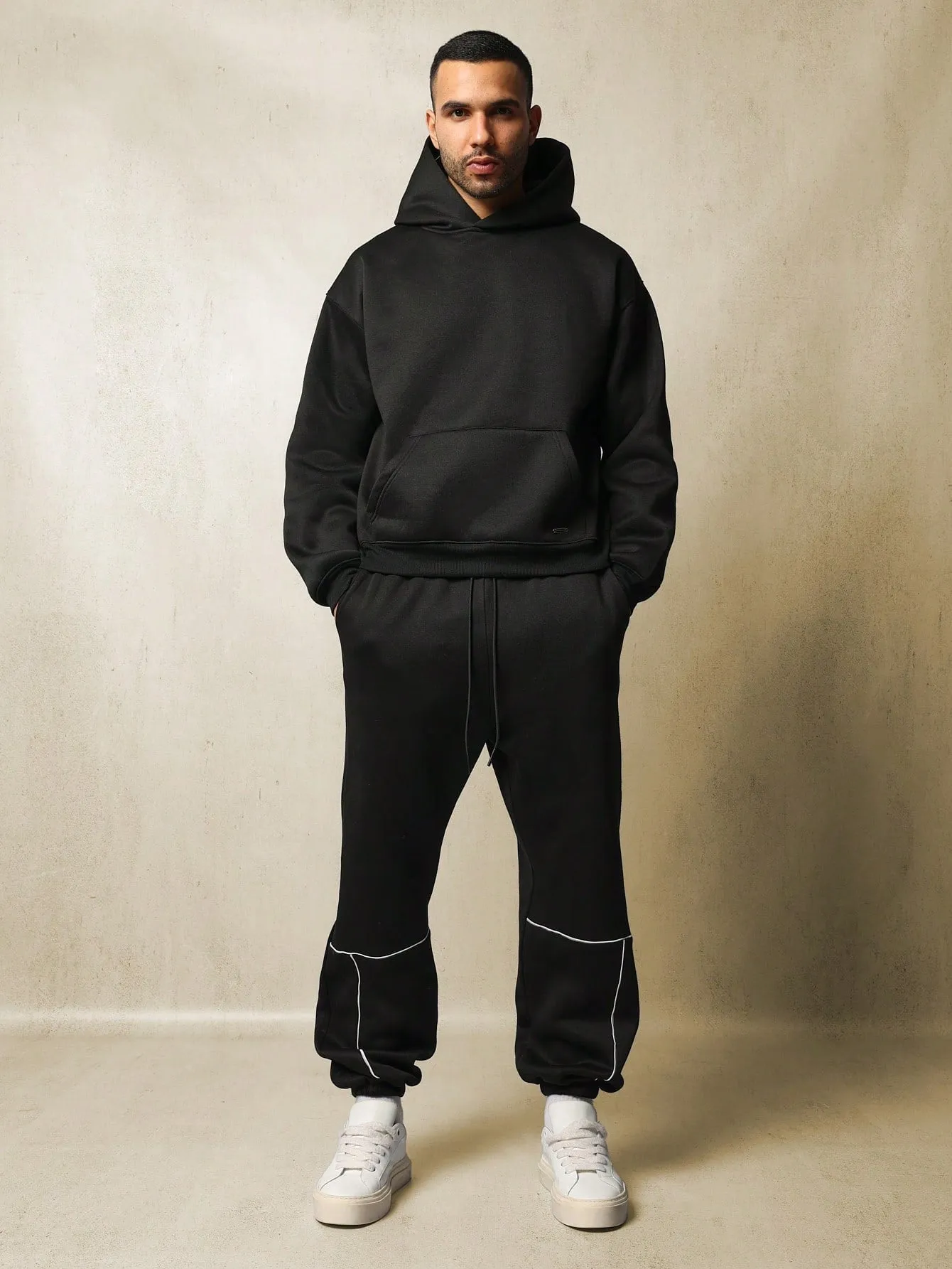 Straight Fit Drop Crotch Jogger With Piping & Drawstrings