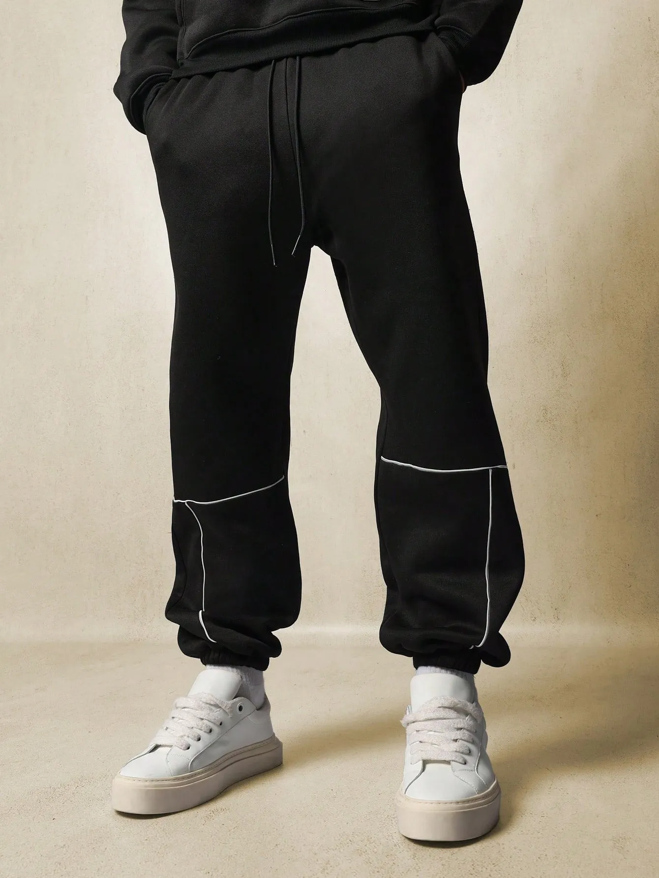 Straight Fit Drop Crotch Jogger With Piping & Drawstrings