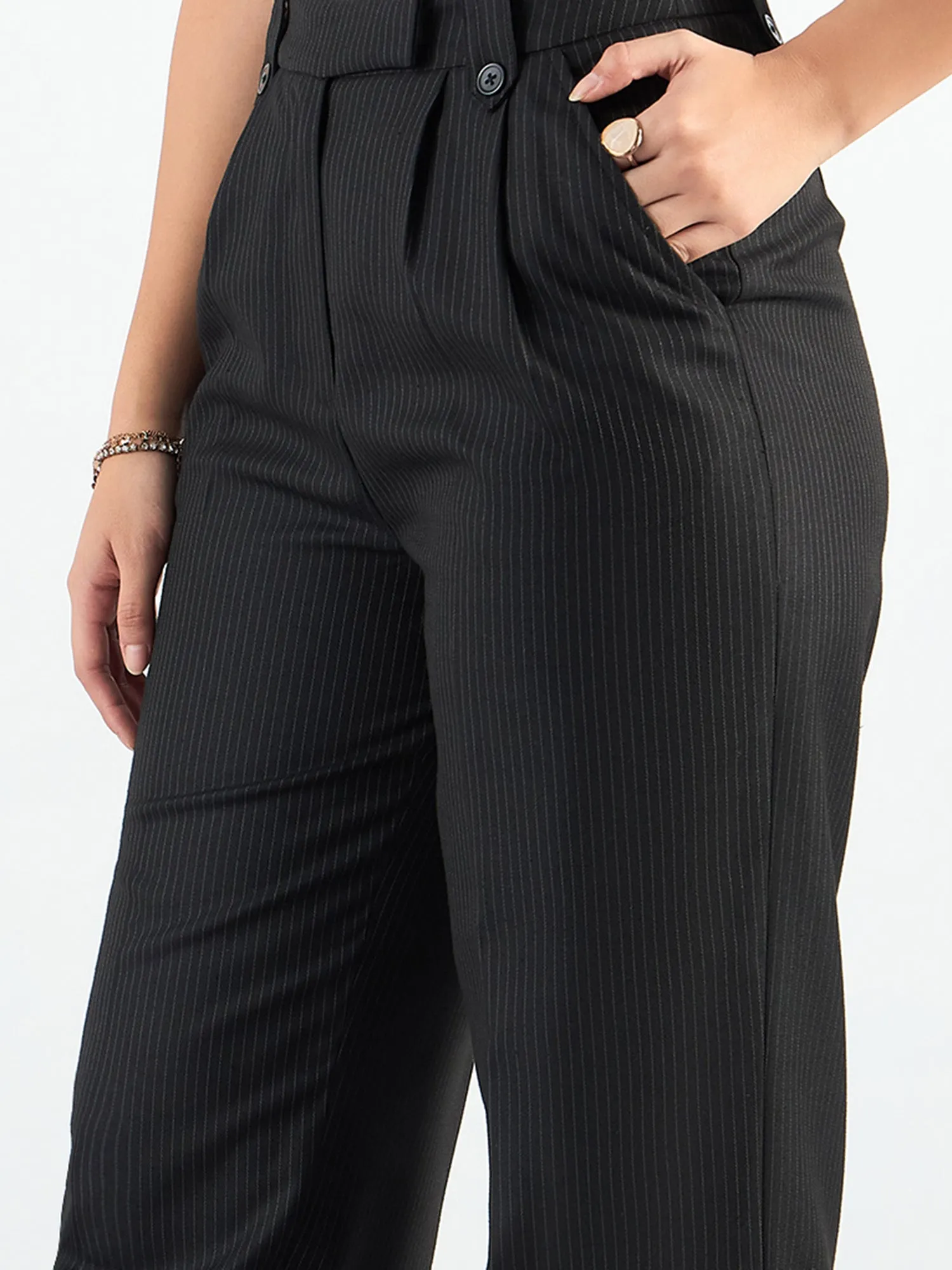 Striped High Waist Pleated Trouser