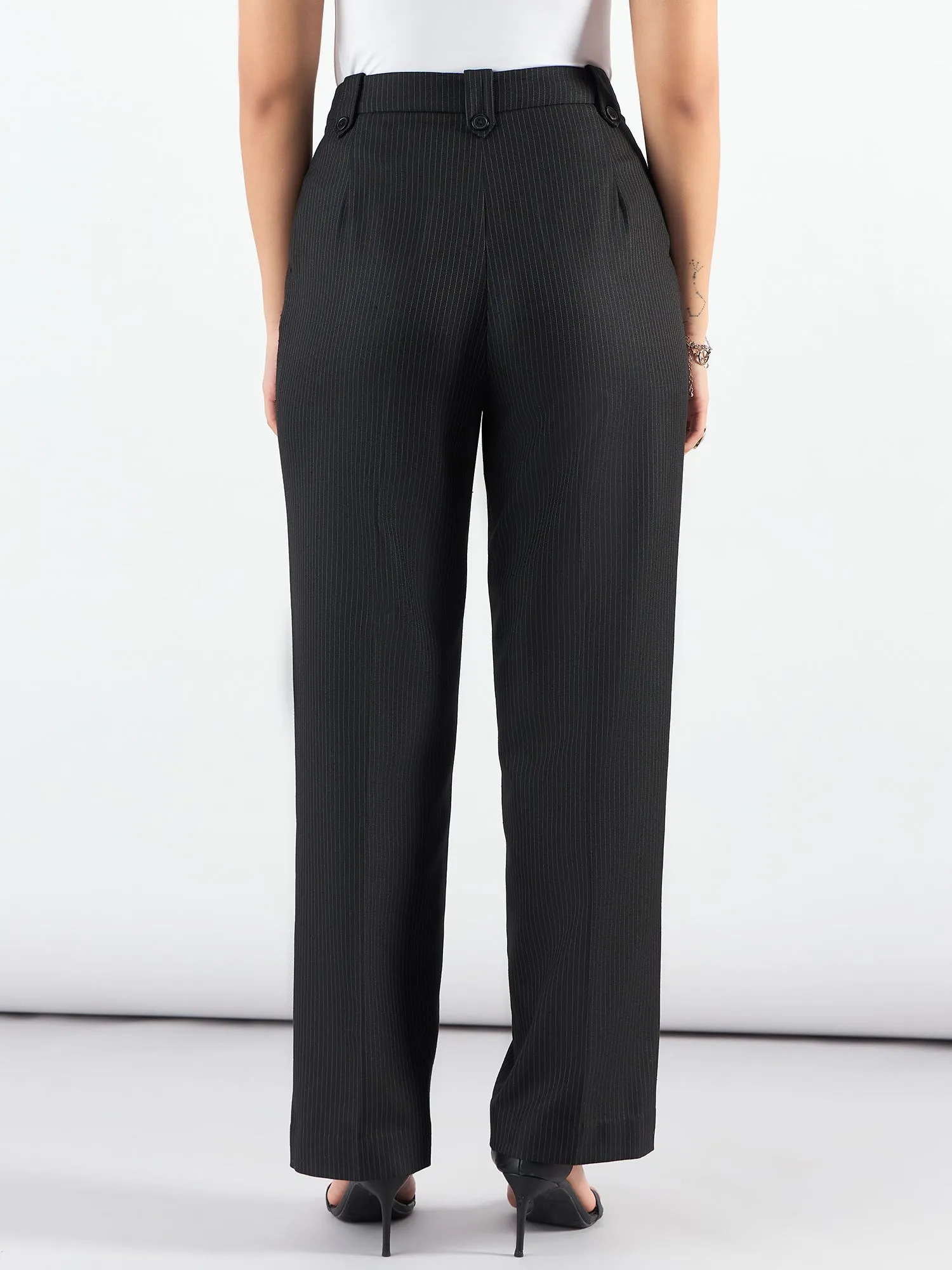 Striped High Waist Pleated Trouser