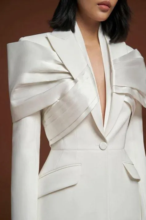 Tailored draped white blazer- Cia