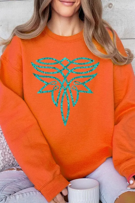 Turquoise Boot Stitch Graphic Fleece Sweatshirt