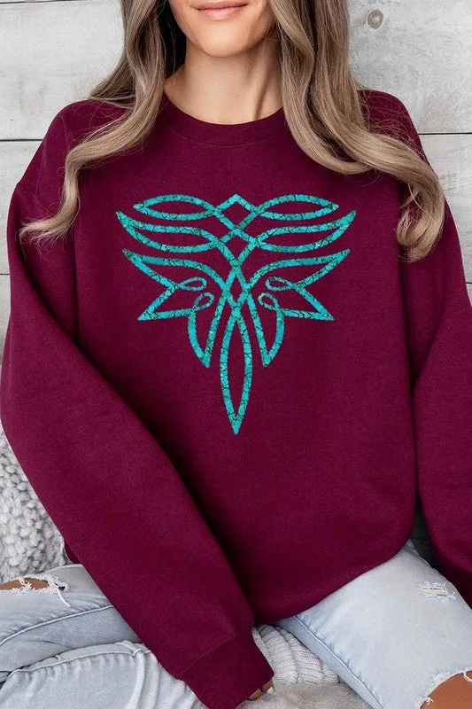 Turquoise Boot Stitch Graphic Fleece Sweatshirt