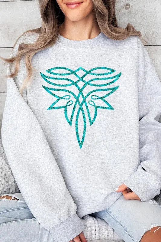 Turquoise Boot Stitch Graphic Fleece Sweatshirt