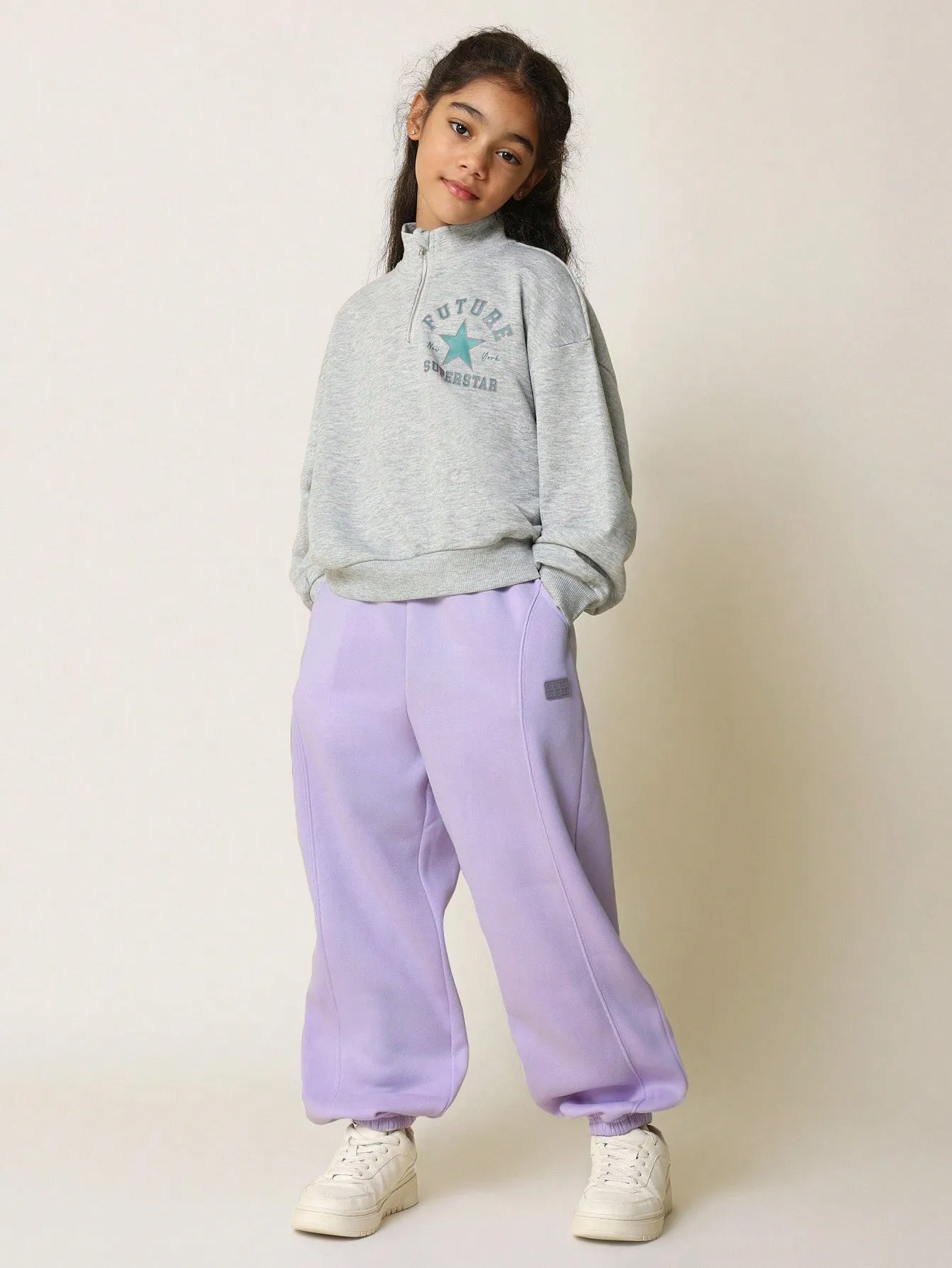 Tween Girls Comfy Lilac Straight Fit 90's Jogger With Pleats