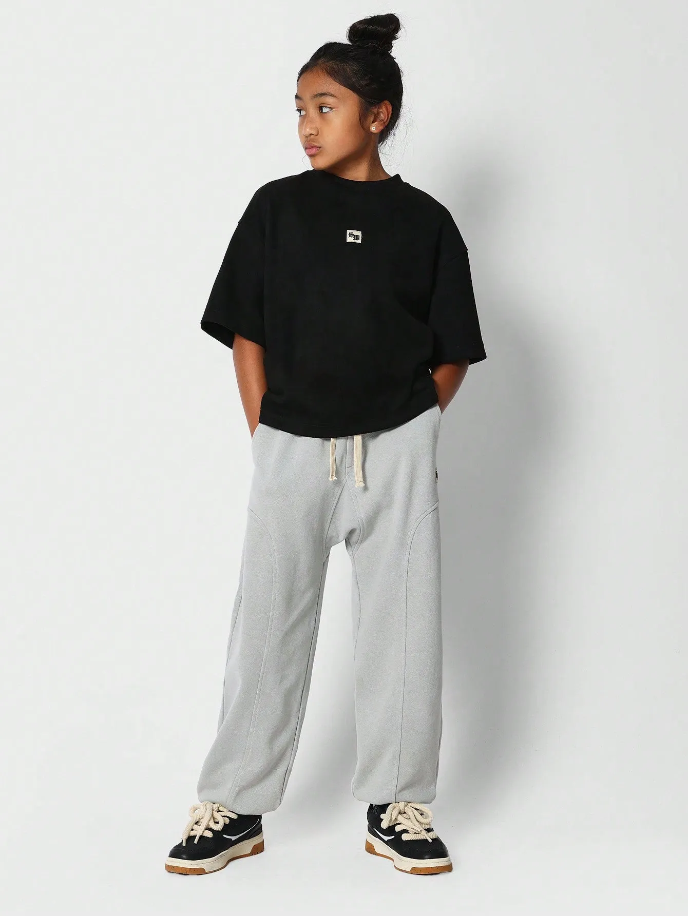 Tween Girls Washed Drop Crotch Jogger With Curve Panel