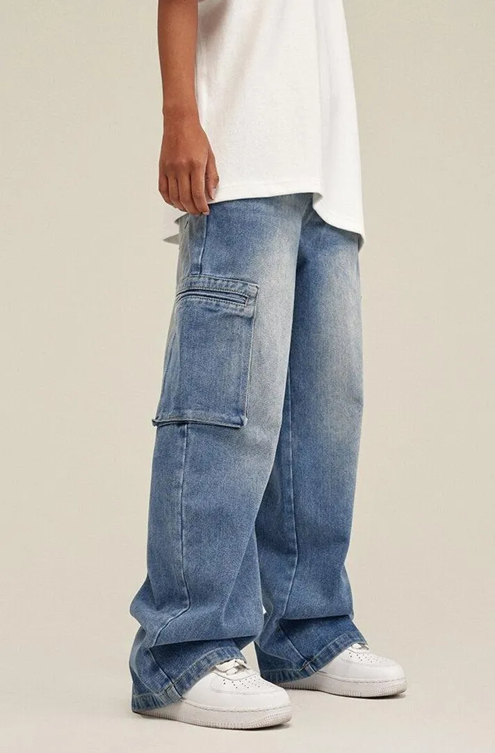 Washed Baggy Cargo Jeans