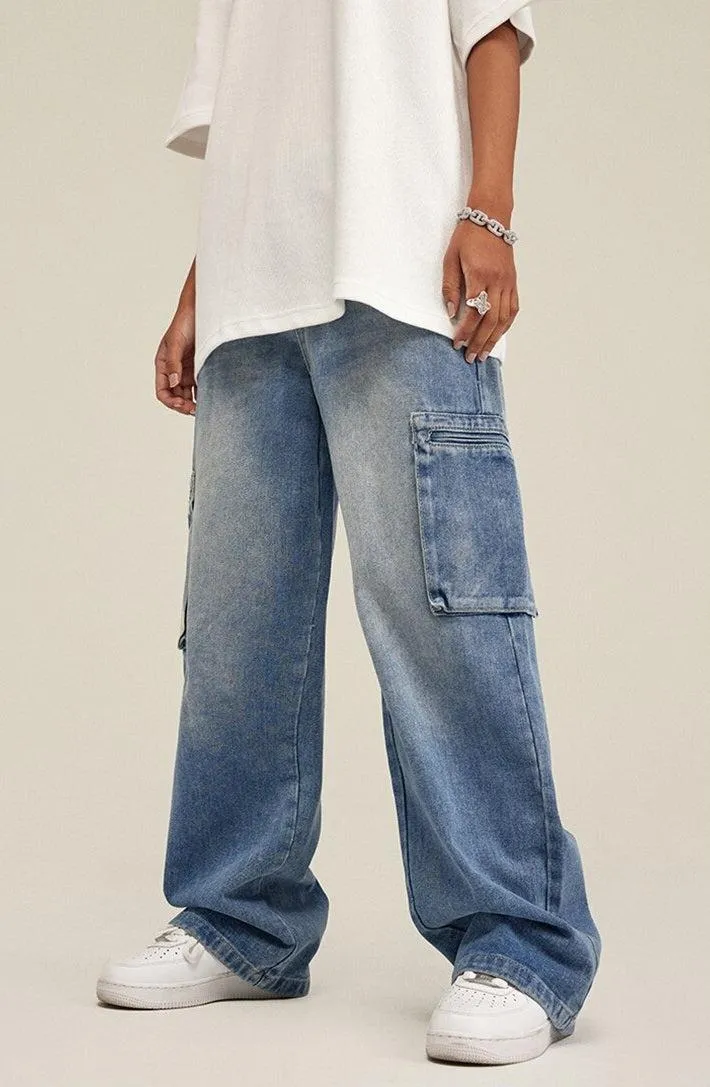 Washed Baggy Cargo Jeans